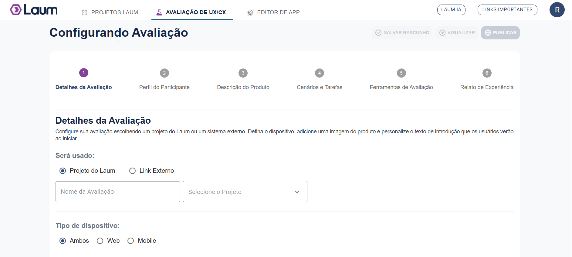 configurando avaliação