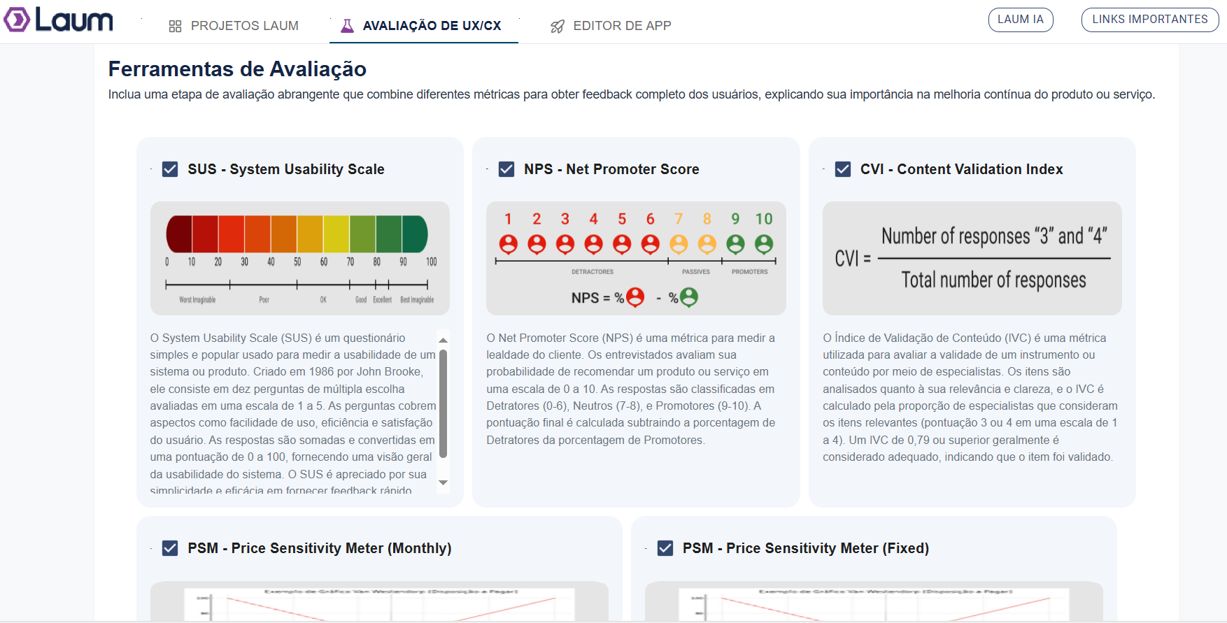 ferramentas de avaliação